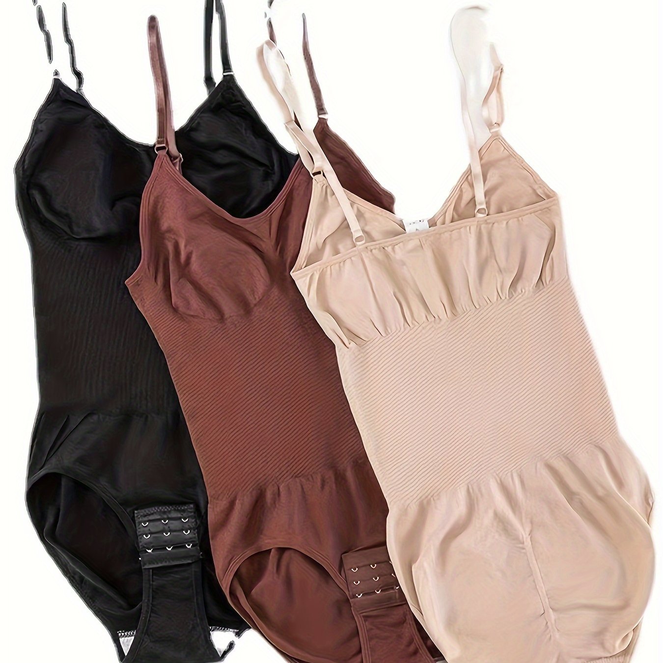 Faja sin costuras de 3 piezas para mujer, control de abdomen, levantamiento de glúteos, body de nylon y elastano