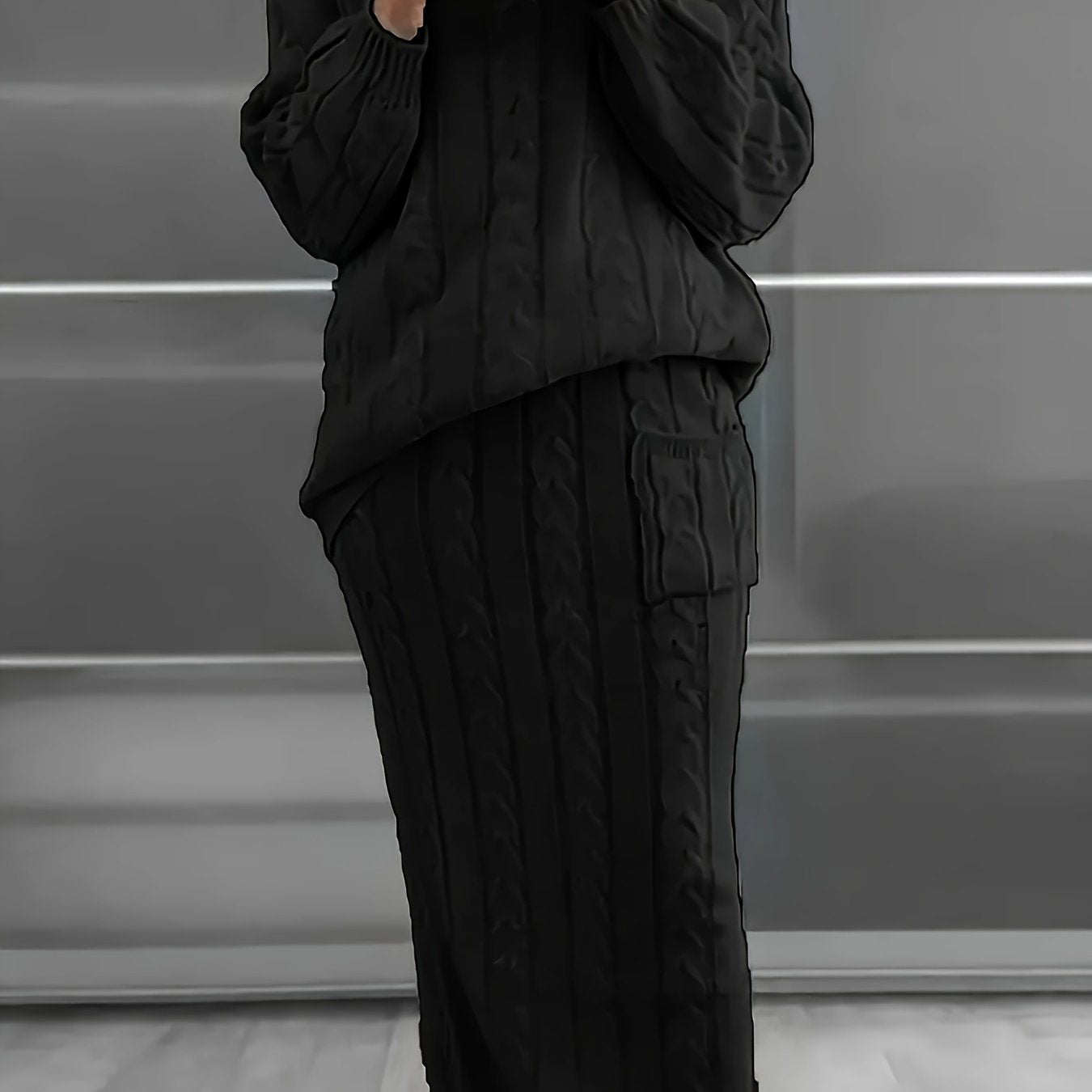 Plus Size Women's Knitted Sweater and Skirt Set Long Sleeve Casual Outfit