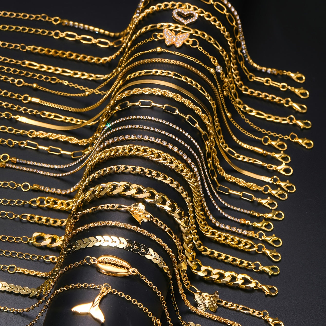 Set of 22 Bohemian Charm Bracelets with Shell Heart Butterfly Fish Tail Crystal Accents for Beach and Party Wear