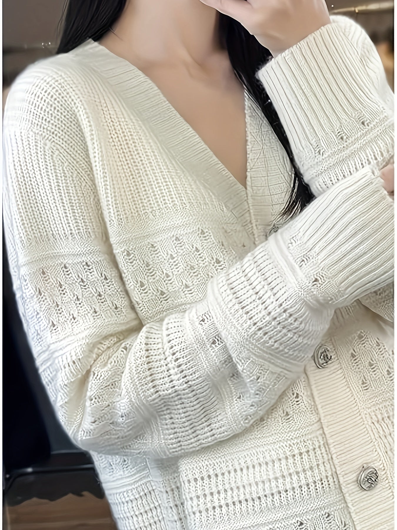 Plus Size Women's V-Neck Button-Up Cardigan Long Sleeve Solid Color Fall Winter Sweater