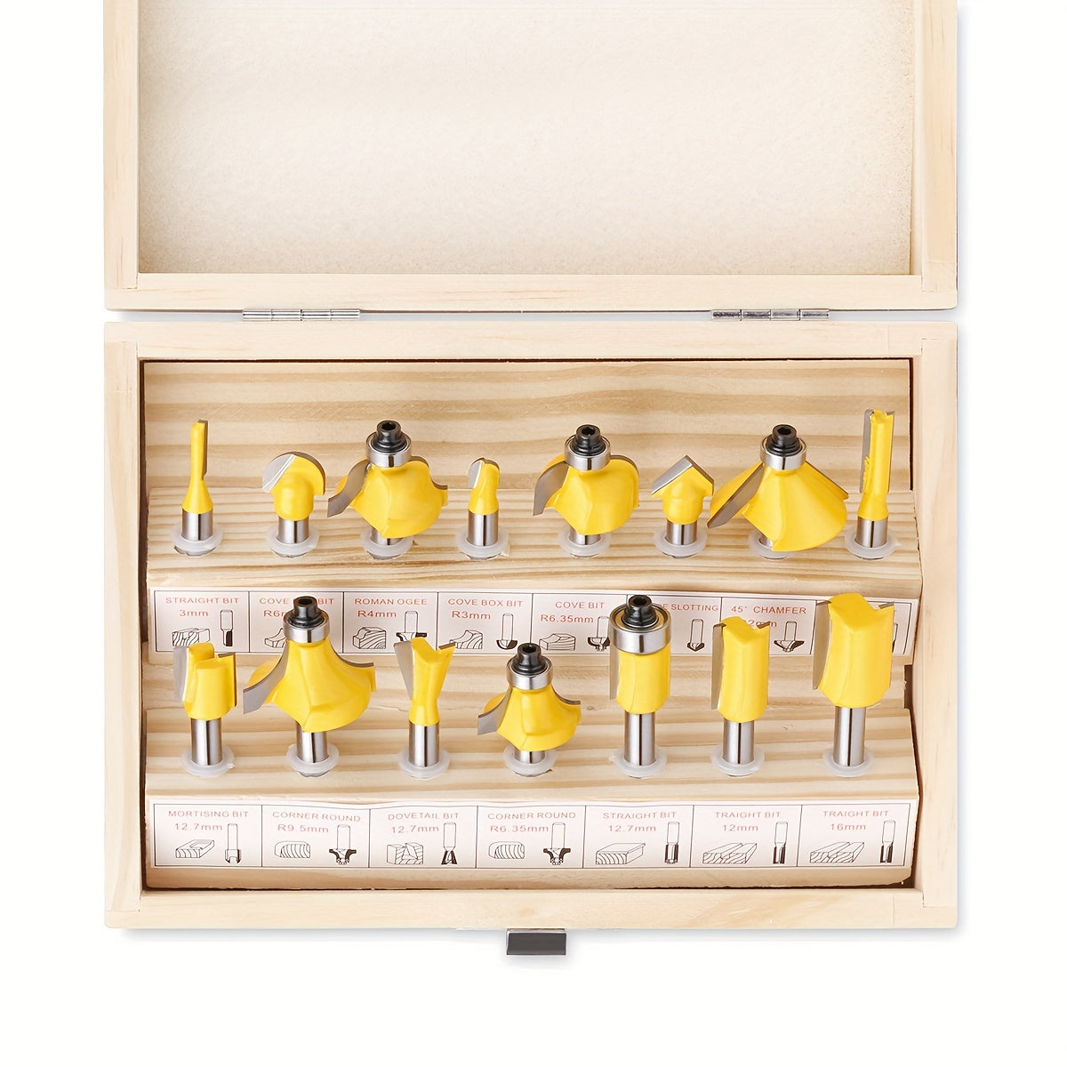 Set of 15 Woodworking Router Bits with 6mm and 8mm Shanks for Trimming Slotting Engraving