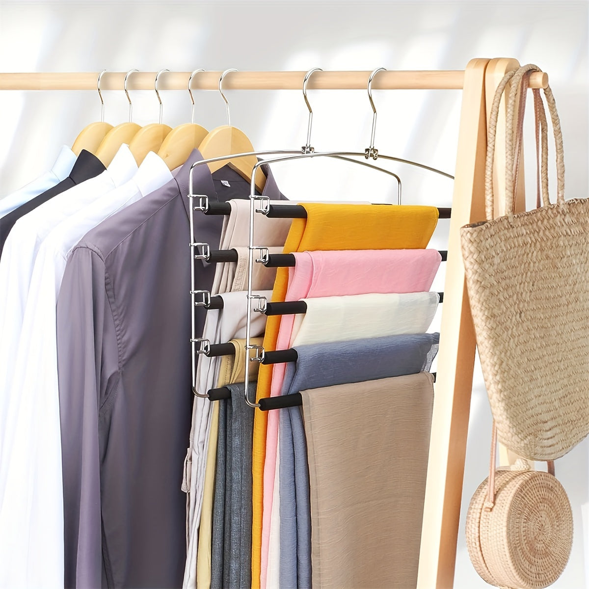 5-Tier Metal Pants Hanger with Non-Slip Features for Ties, Pants, Scarves Space-Saving Closet Organizer