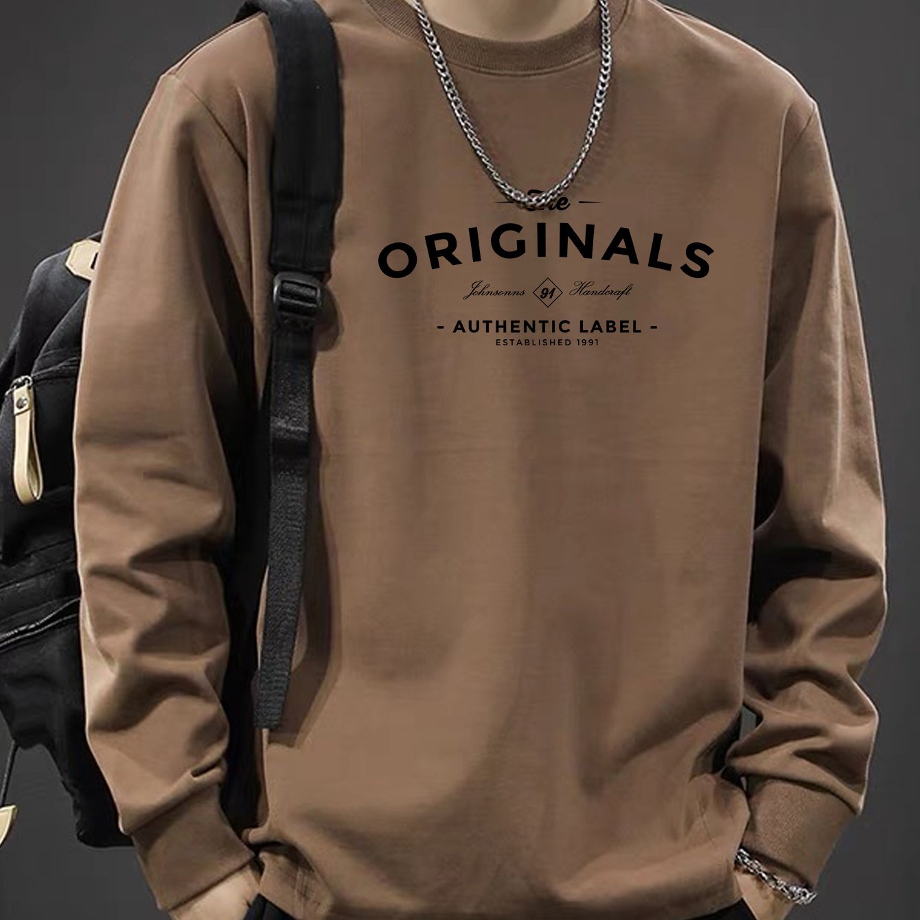 Men's Long Sleeve Cotton T-Shirt with Alphabet Pattern Crew Neck Casual Spring Fall