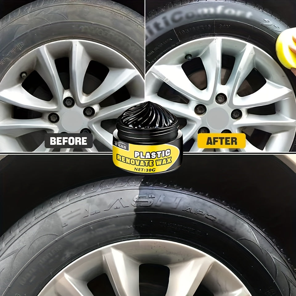 Cera de restauración de autos multiusos para partes plásticas, brillo de neumáticos, vehículos negros