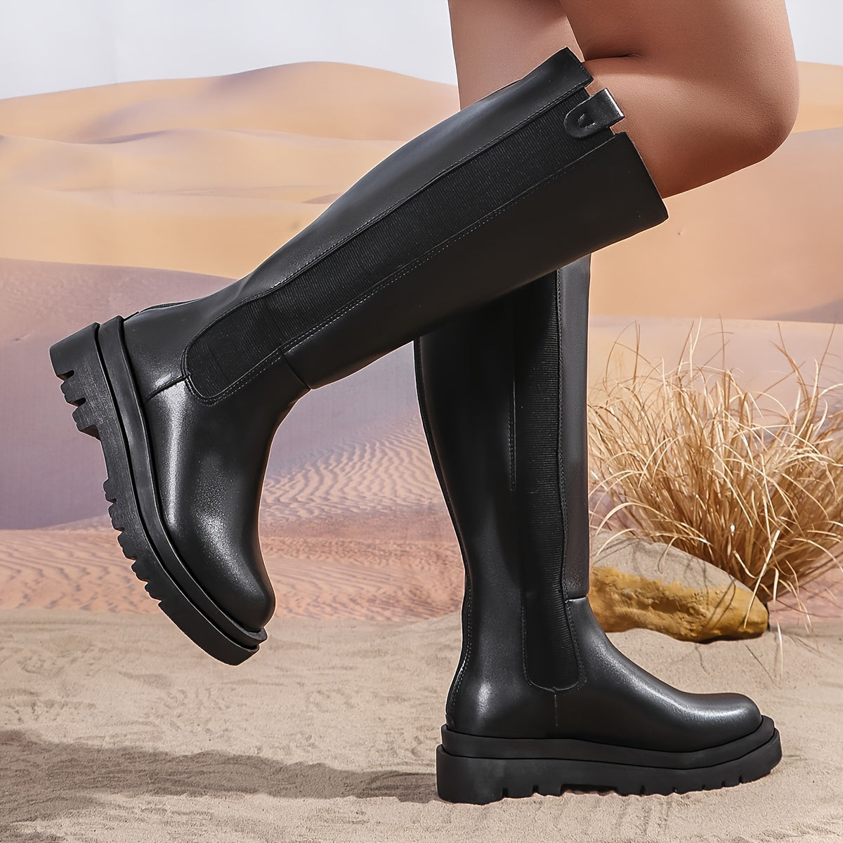 Women's Extra Large Tall Boots Thick Sole Winter Knitted Leg Boots