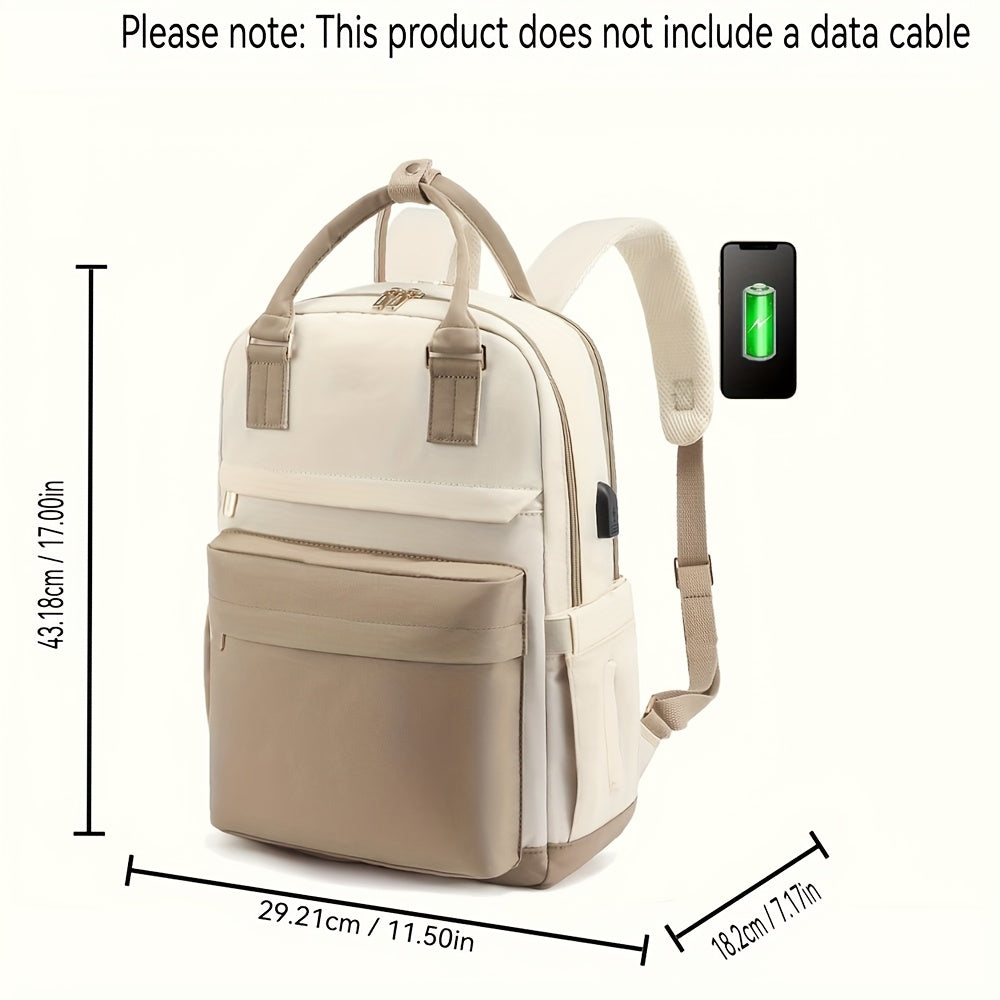 Large Capacity White Oxford Cloth Laptop Backpack with Zipper Closure and Side Pockets