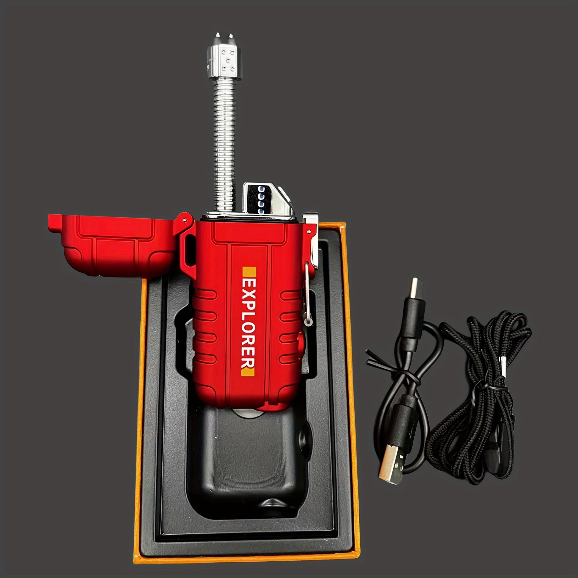 Outdoor Electric Lighter with Flashlight and Rotatable Hose for Camping Gas Stove