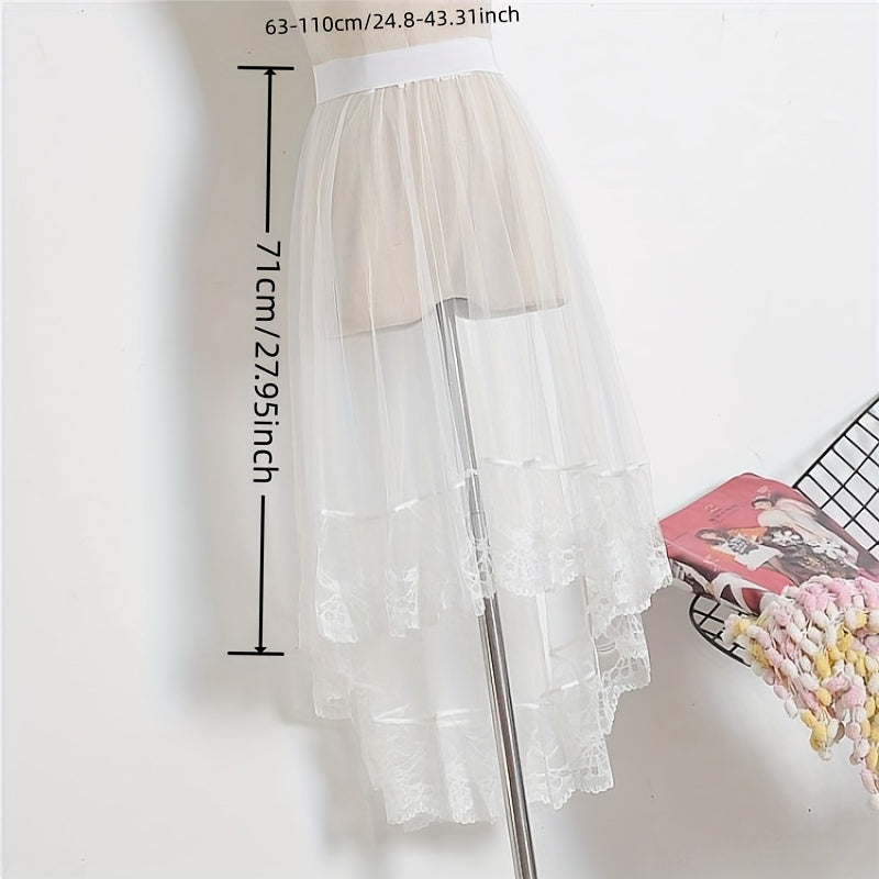 Victorian Gothic Sheer Tulle Skirt with Lace Petticoat for Women