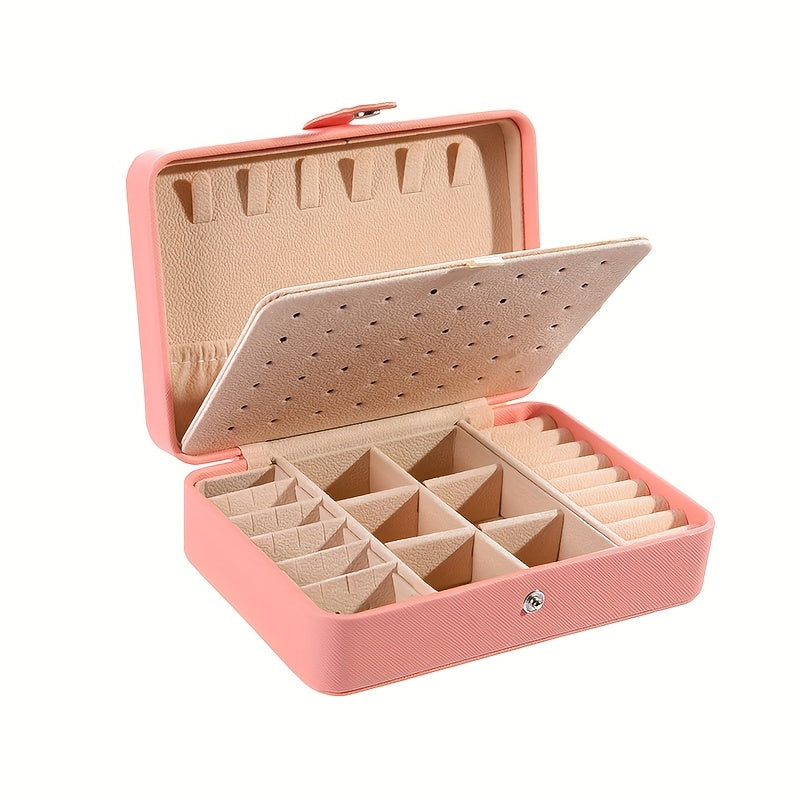 Double Layer Jewelry Box with Cross Pattern Faux Leather Velvet Interior for Watches and Accessories