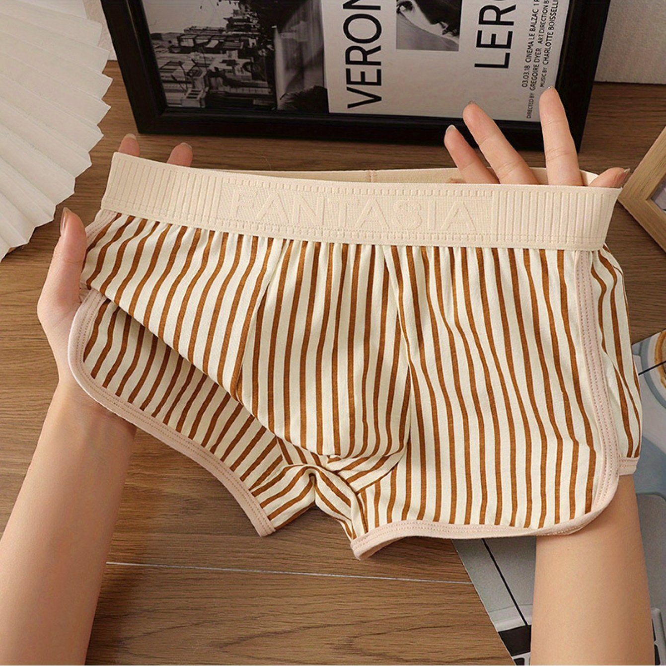 Men's Cotton Striped Boxer Briefs Breathable Loose Fit for Running