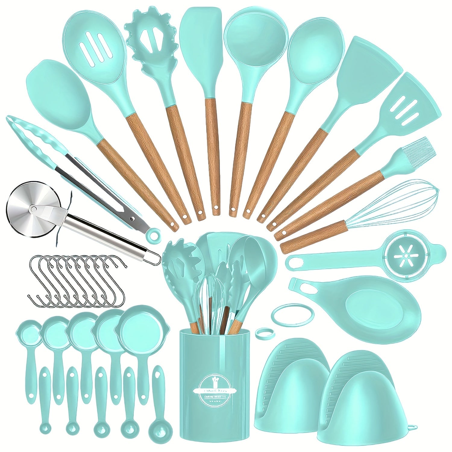 36-Piece Silicone Kitchen Utensil Set with Wooden Handles, Heat-Resistant Non-Stick Tools