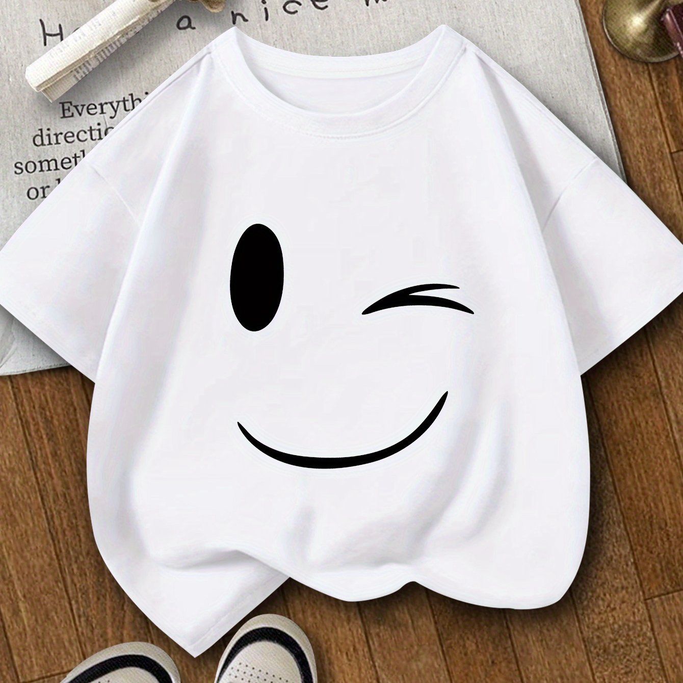 Girls' Summer Short-Sleeved T-Shirt for Girls Aged 7-14 Cotton Polyester Casual Knit Top