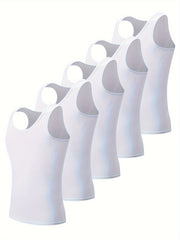 Men's White Cotton Tank Tops Set of 5 Athletic Casual Sleeveless Shirts