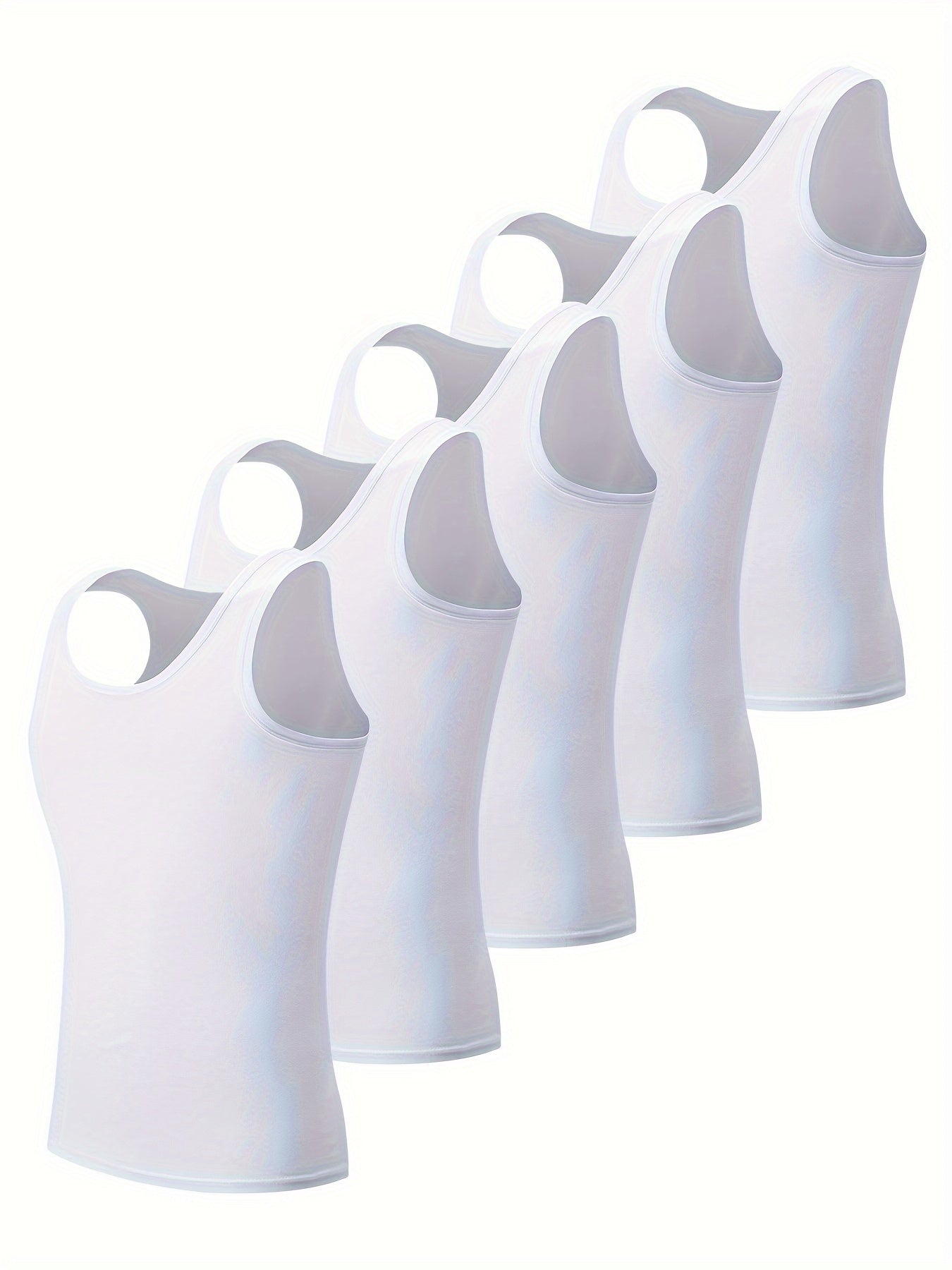 Men's White Cotton Tank Tops Set of 5 Athletic Casual Sleeveless Shirts