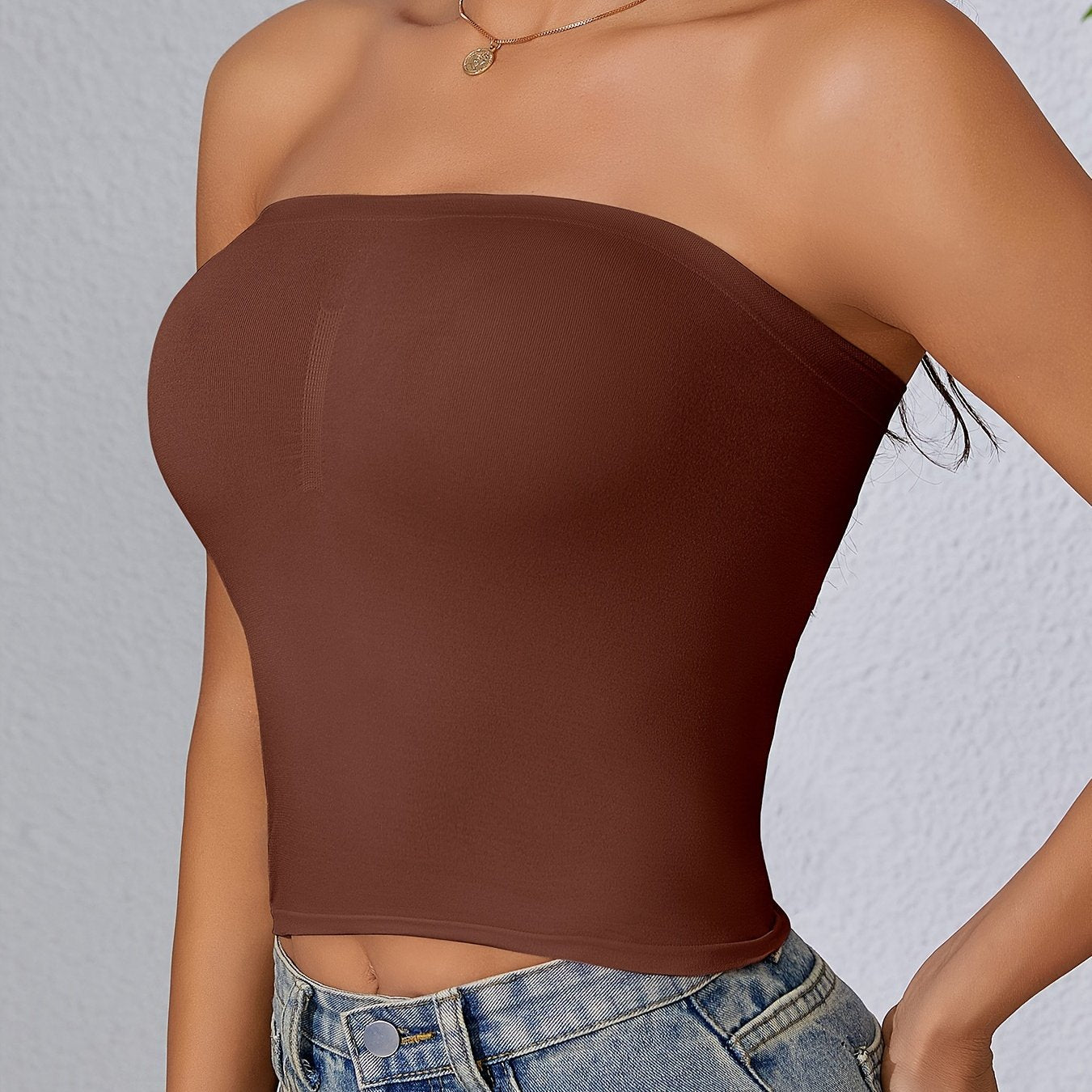 Women's Non-Slip Supportive Strapless Bandeau Bra for Layering or Wear Alone