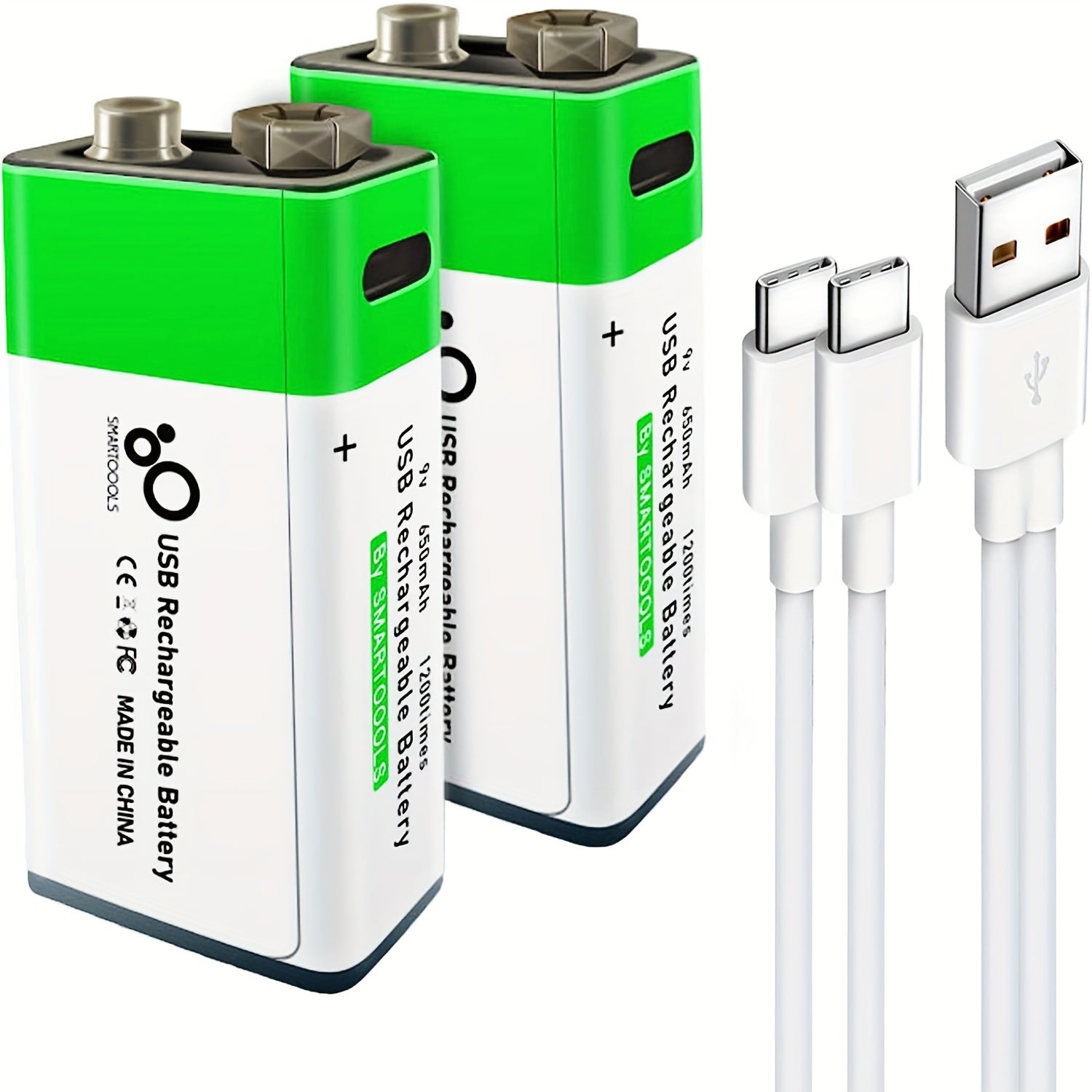 9V Lithium Polymer Rechargeable Battery 650mAh Fast Charging USB Type C