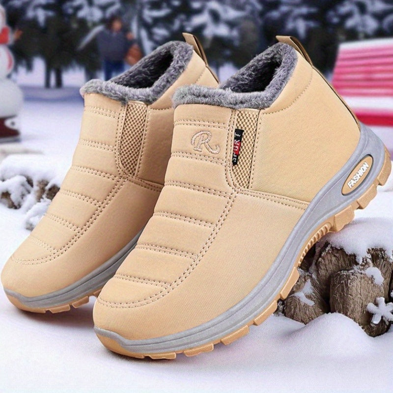 All-Season Thermal Insulated Slip-On Shoes for Men and Women Beige Winter Boots
