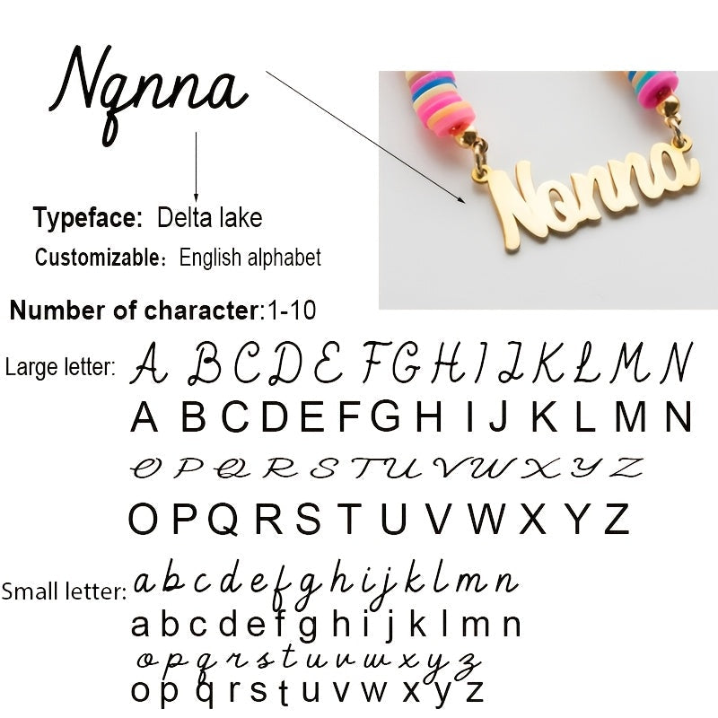 Rainbow Name Necklace in 18K Gold Plated with Polymer Clay Beads for Women