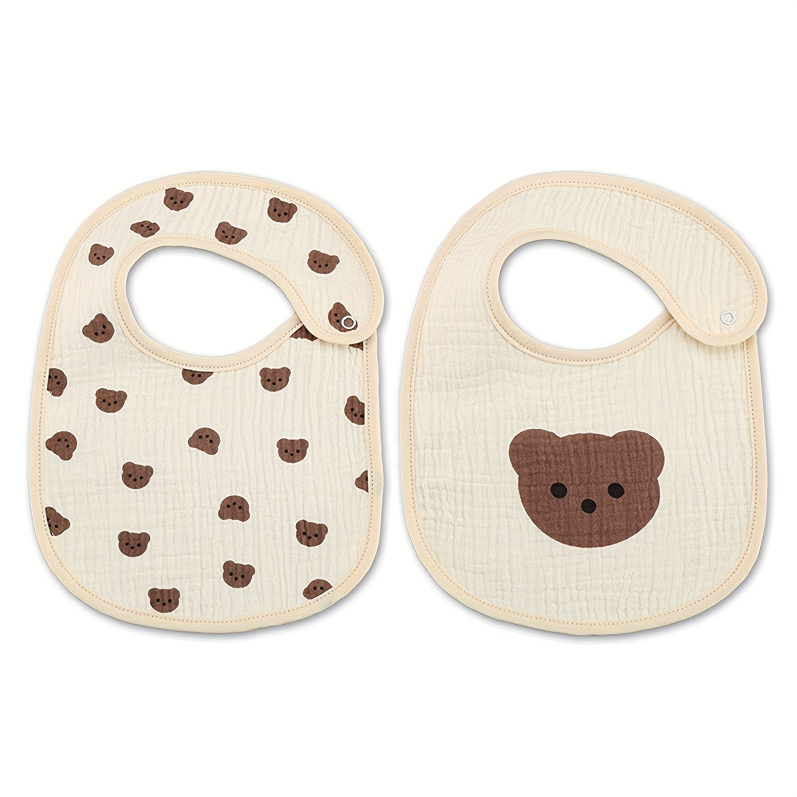 Set of 2 Cotton Gauze Baby Bibs U-Shaped Waterproof Printed Burp Cloths and Saliva Towels