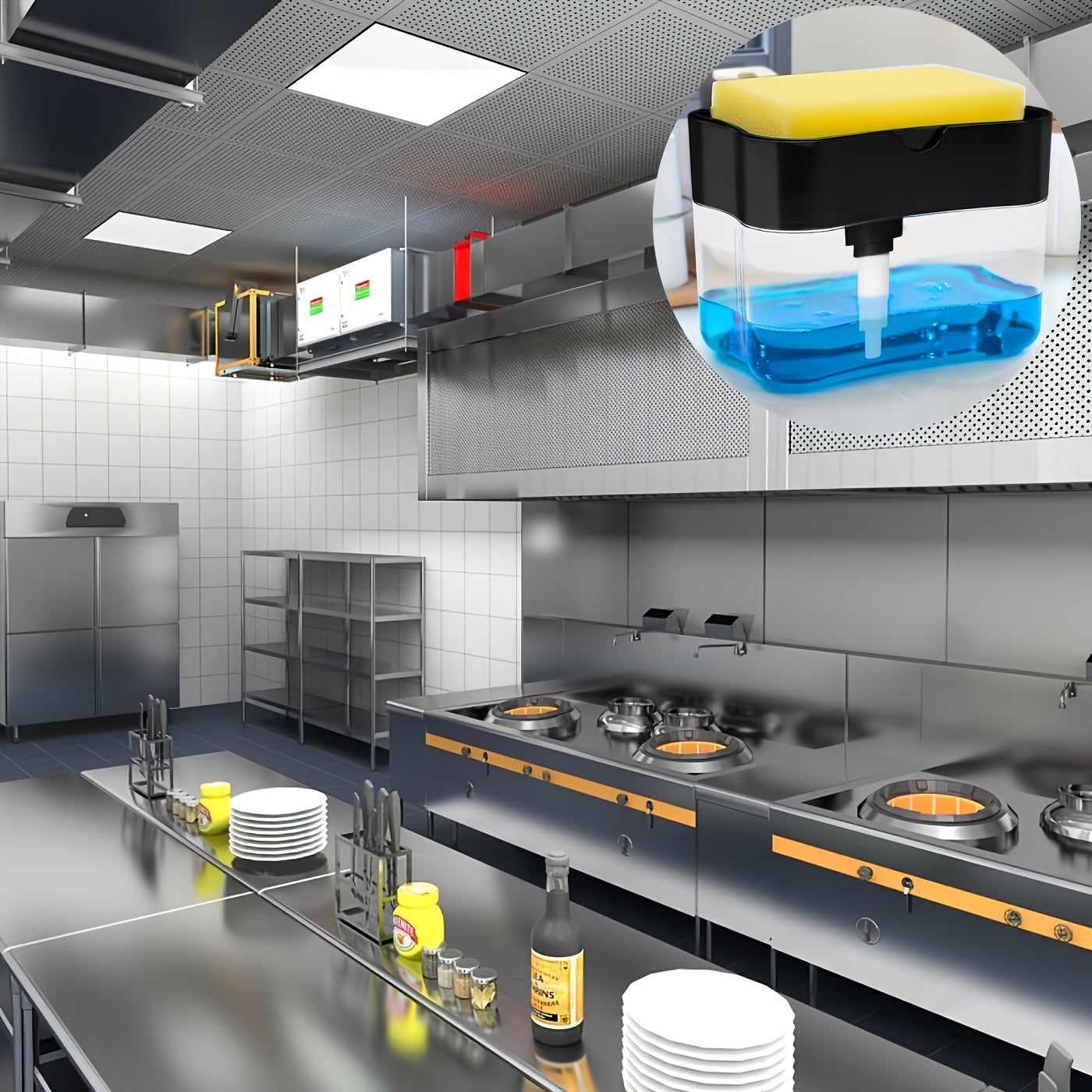 Dishwashing Sponge Dispenser with Soap Container and Holder, Sturdy Plastic