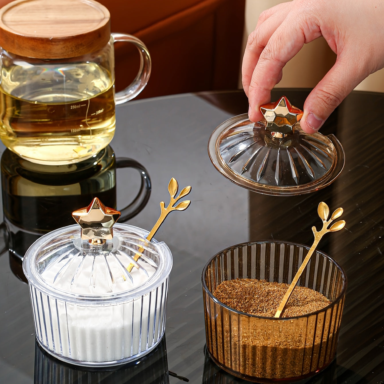 Tarro de especias de plástico de estilo escandinavo con cuchara para cocina y comedor