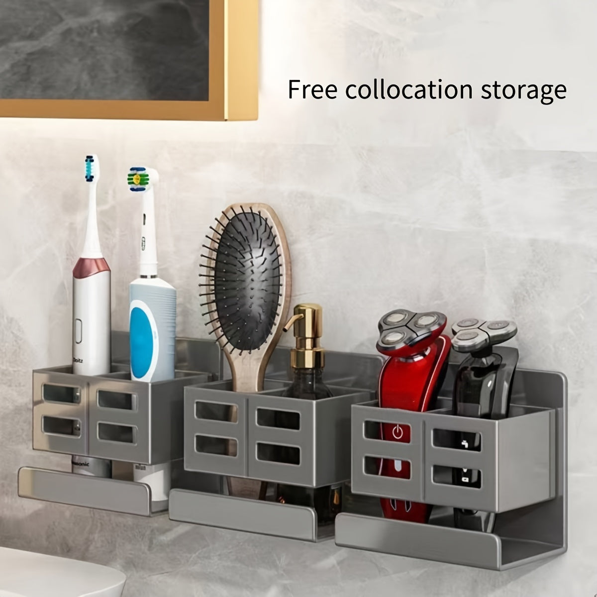 Bathroom Wall Organizer with Storage Cylinder for Combs Toothbrush and Razor