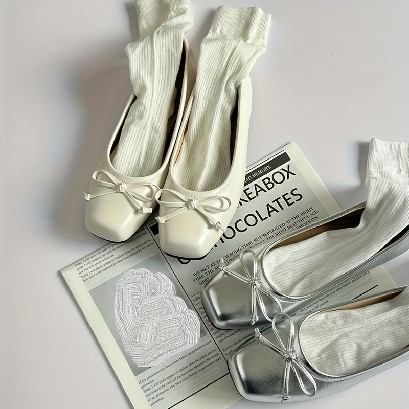 Zapatos casuales de punta cuadrada sin cordones con cubierta sintética para mujer