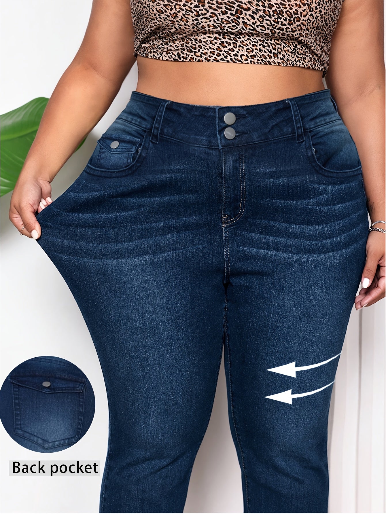 Plus Size Women's High Elasticity Straight Leg Jeans Casual Vintage Denim