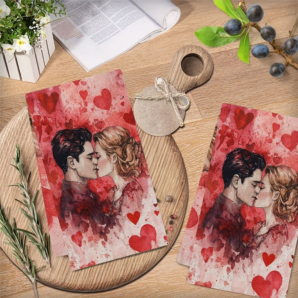 Valentine's Day oshxona sochiqlari 2 ta paket, ultra yumshoq akvarel sevgi mavzusi, 16x24 dyuym
