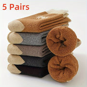 Men's Thermal Crew Socks 5 Pairs Cotton Blend Camel Pattern Warm Comfortable