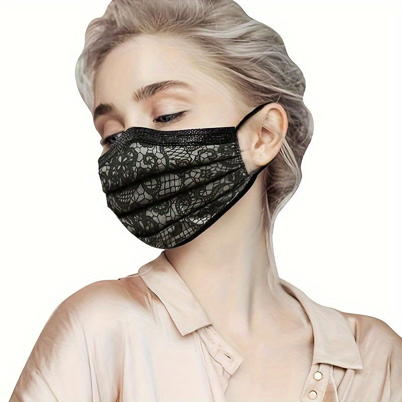 Set of 10 Women's Lace Face Masks Lightweight Breathable 3-Layer Protection for Travel
