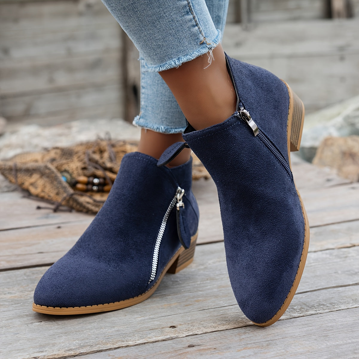 Women's Slip-On Ankle Boots Pointed Toe Winter Zipper Cushioned Sole