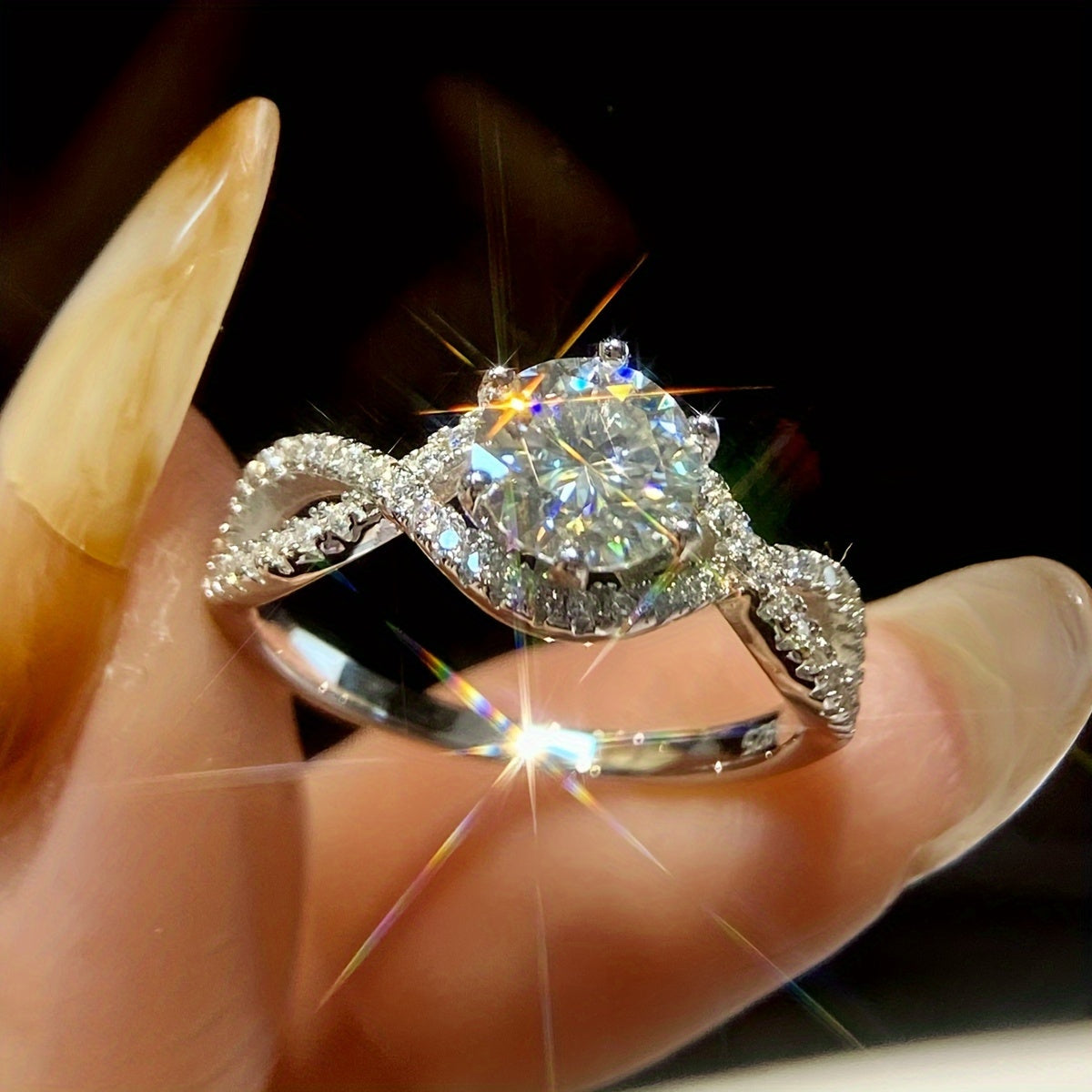 1 Karat Moissanite uzuk, sterling kumush zargarlik sovg‘asi