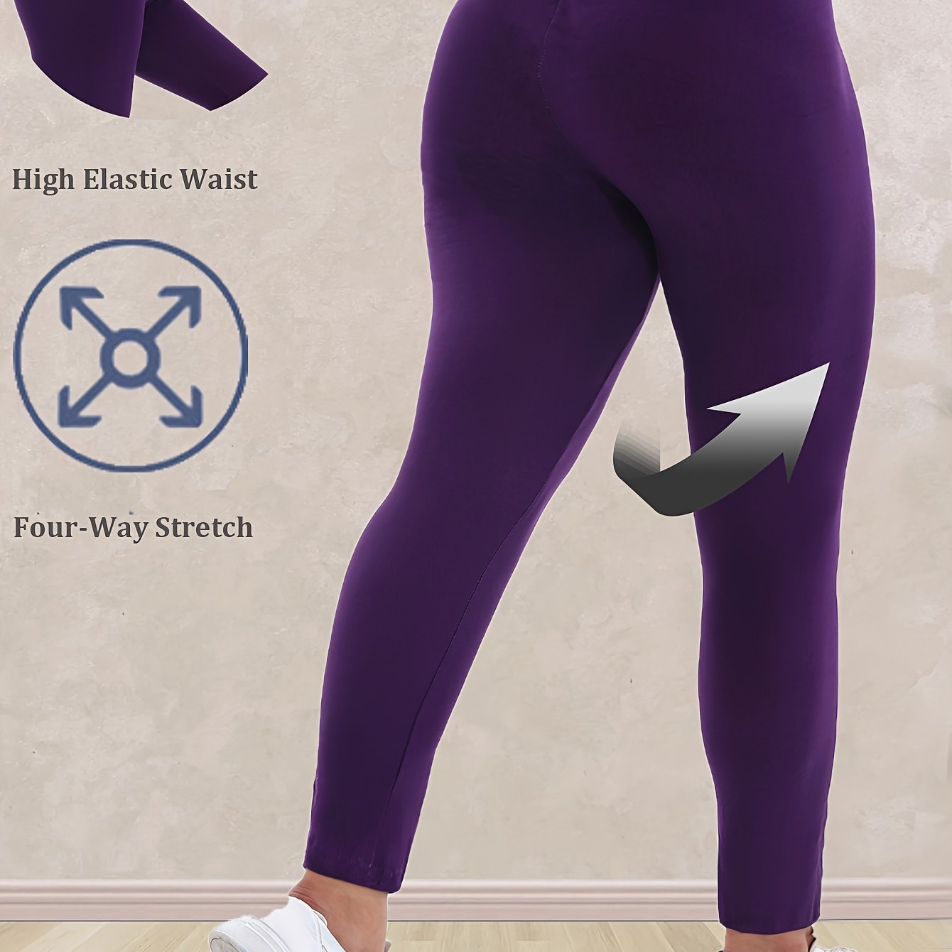 Plus Size Women's High-Waisted Leggings Solid Black 7/8 Length All-Season