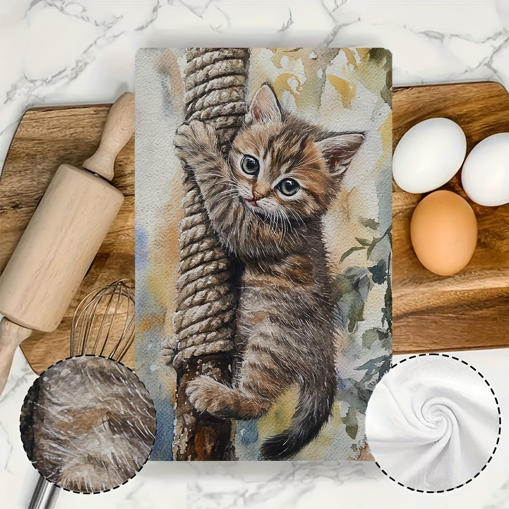 Set of 2 Ultra Soft Kitchen Towels, Absorbent, 40x60 cm, Kitten Design