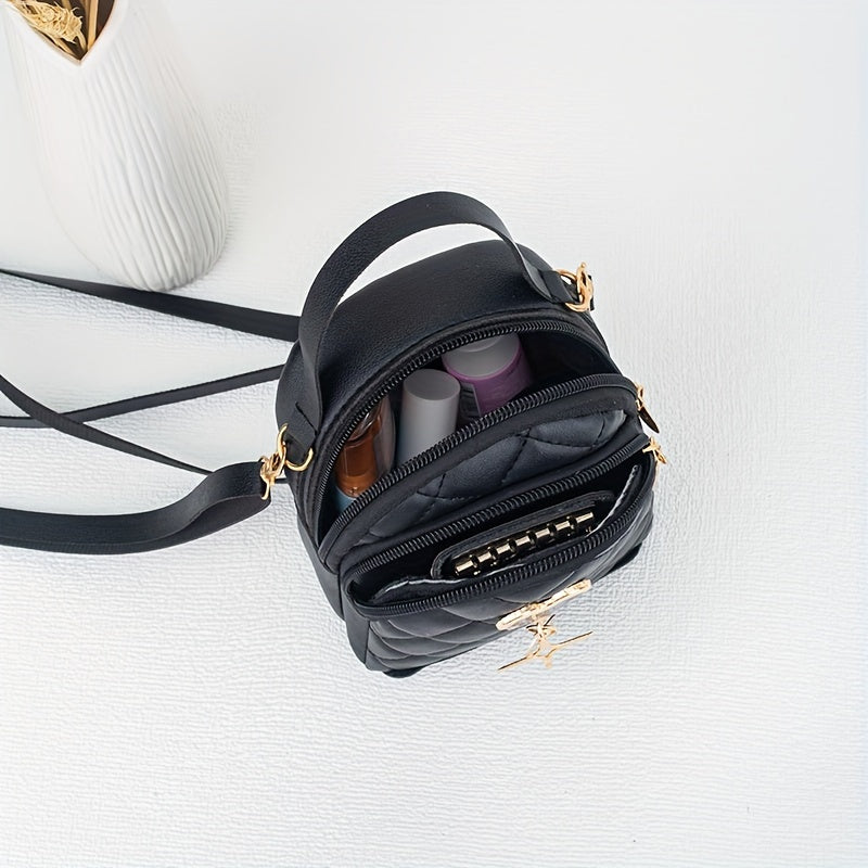 Faux Leather Rhombus Grid Shoulder Bag and Hardware Backpack for Daily Use