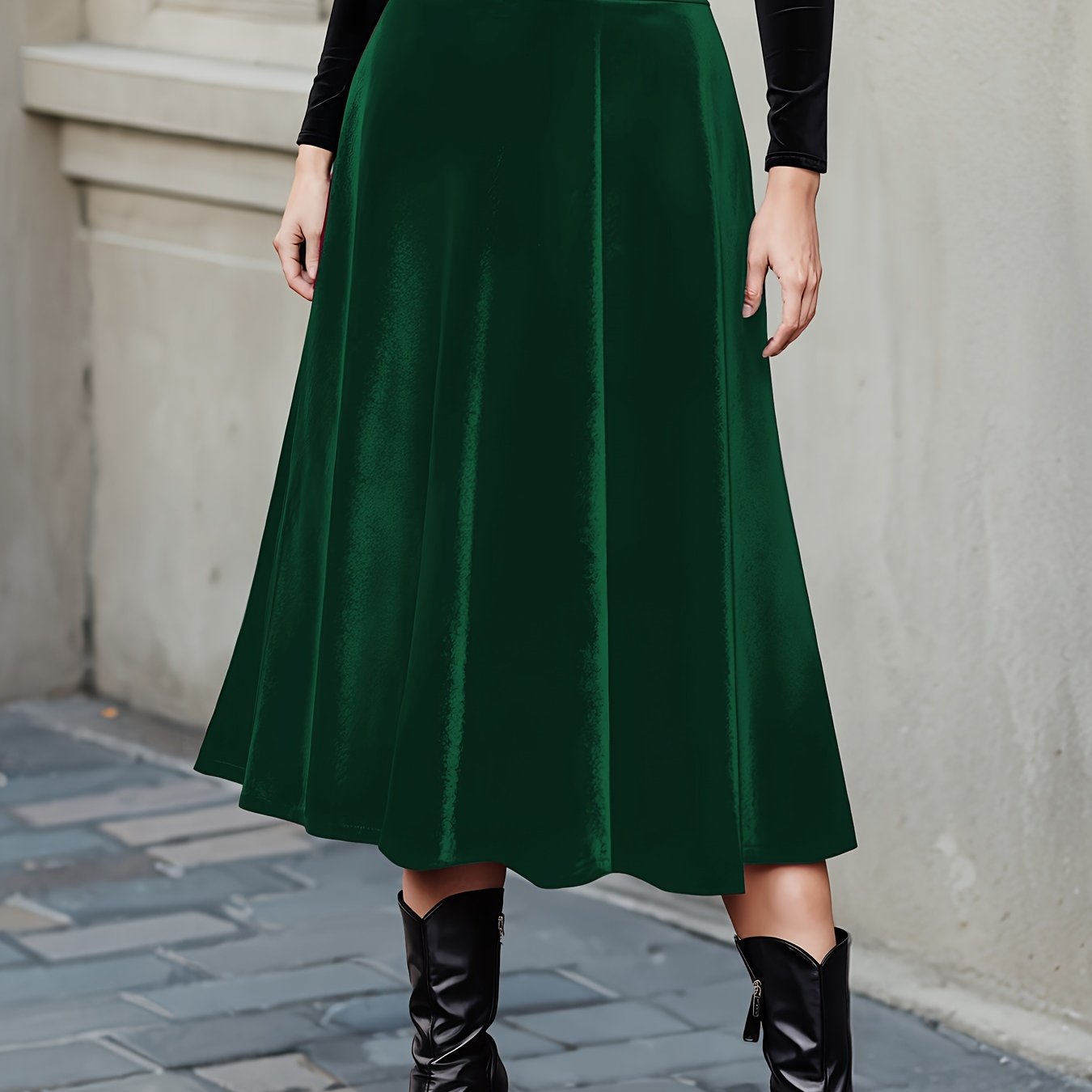 Women's Plus Size Velvet Swing Midi Skirt High Waist Spring Summer