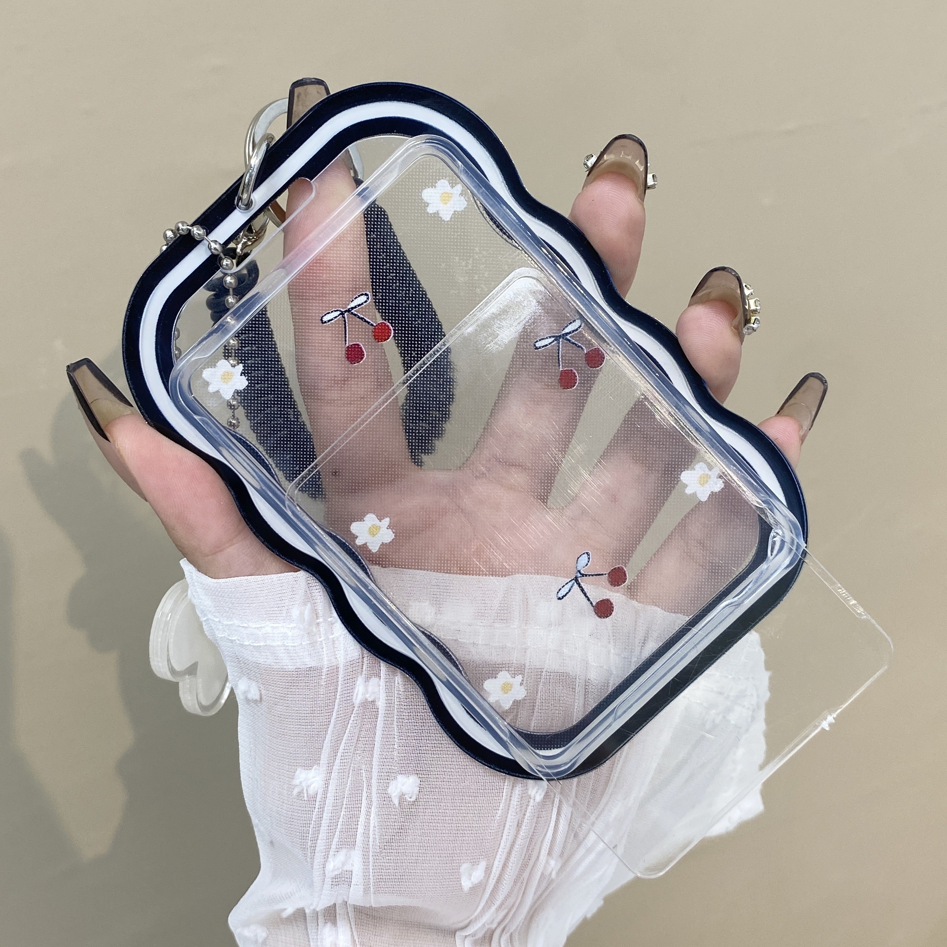 Cherry Blossom TPU Card Holder with Spring Lanyard for Daily Use and Travel