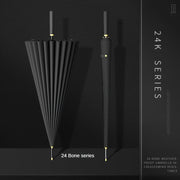 Men's Large Windproof 24-Bone Straight Rod Rain Umbrella Black Reinforced Handle