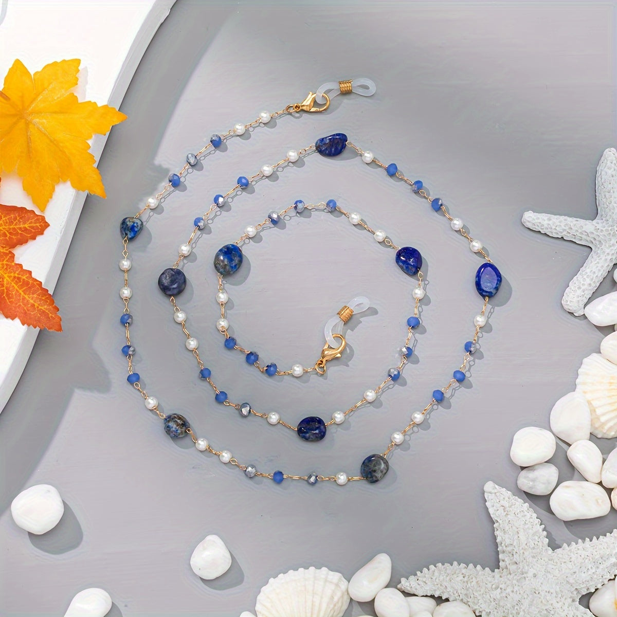 Rang-barang toshlar bilan bezatilgan shisha ko'zoynak zanjiri, quyosh ko'zoynaklari va o'qish ko'zoynaklari uchun retainer