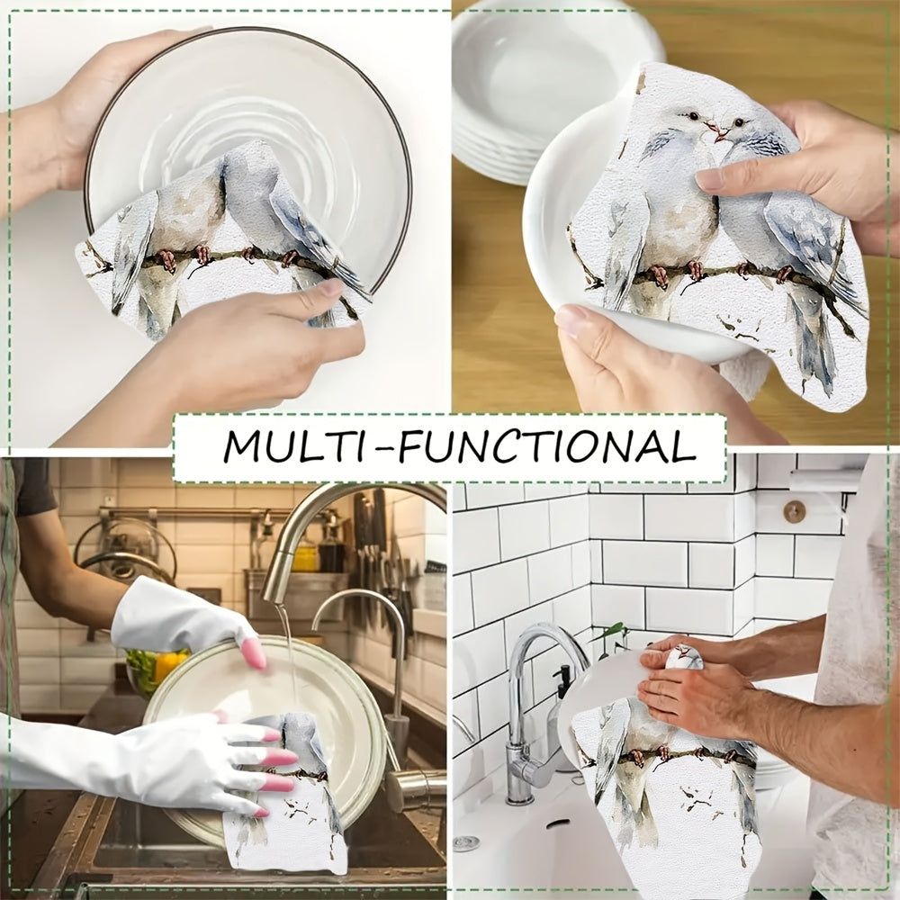 Набор из 2 мягких кухонных полотенец с дизайном голубя, впитывающих полотенец для рук и посуды