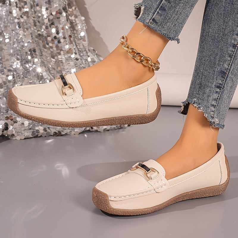 Women Loafers Metal Buckle Slip-On Casual Shoes Non-Slip TPR Sole
