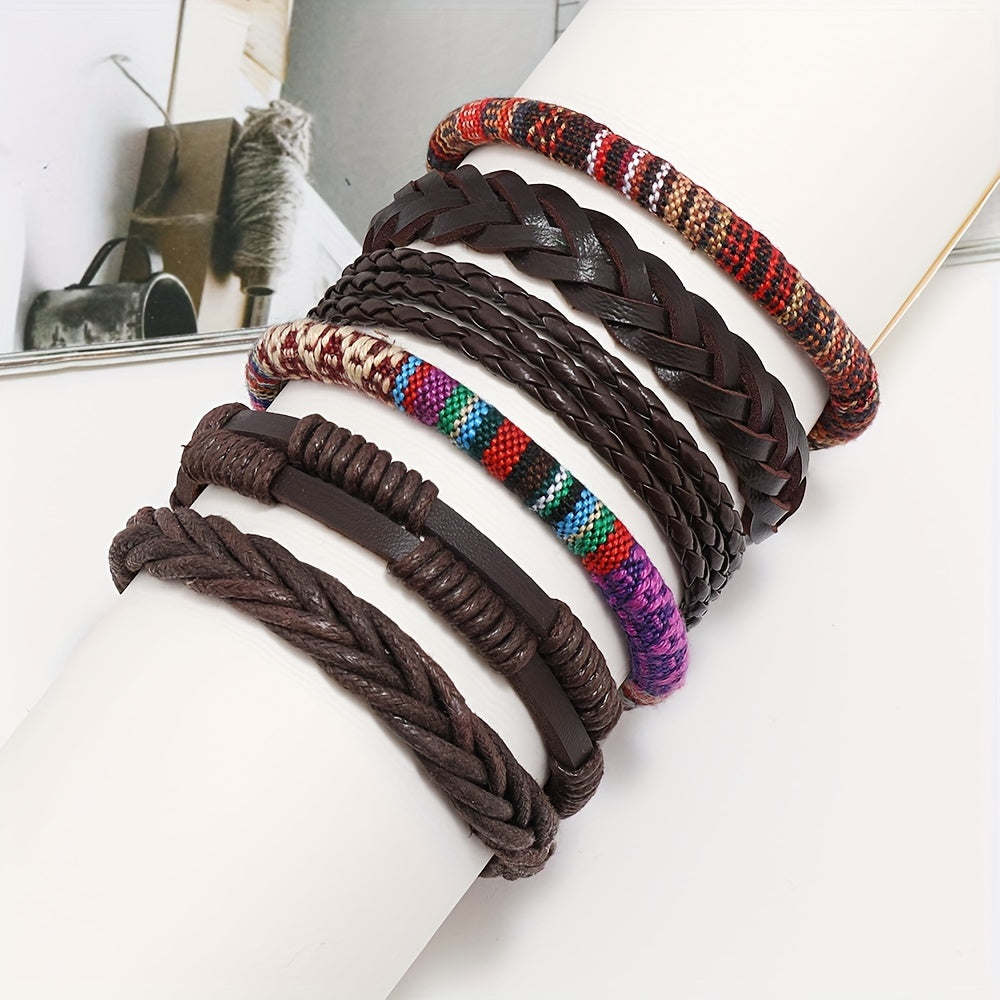 Set of 36 Men's Handwoven Multi-Layer Pu Leather Bracelets Adjustable Unisex