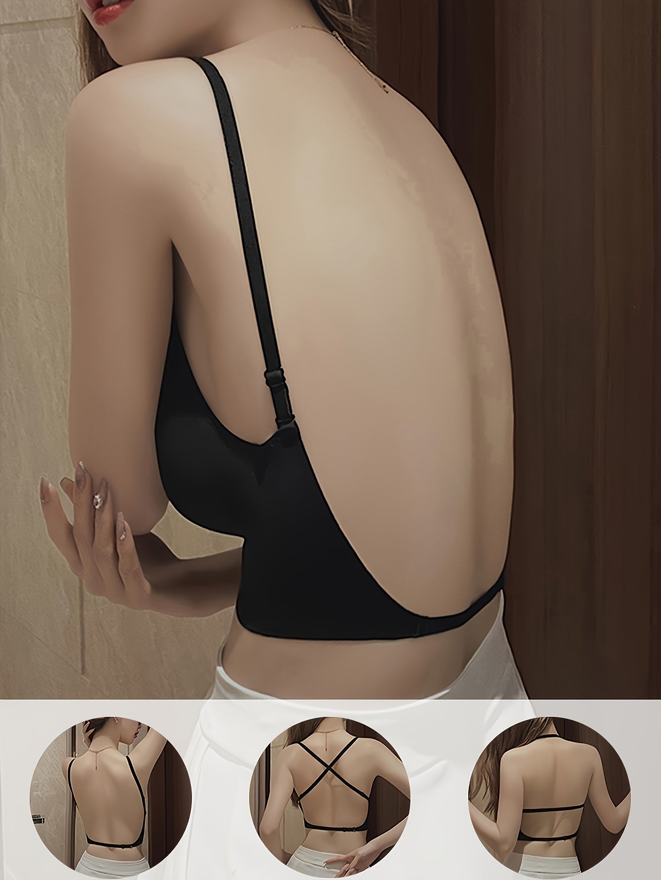 Women’s Nylon Bralette Wireless Removable Backless Push-Up Seamless Breathable High Support