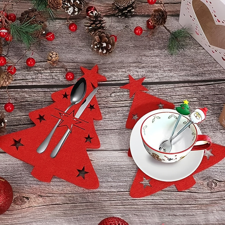Christmas Tableware Set with 12 Felt Cutlery Holders for Holiday Dining