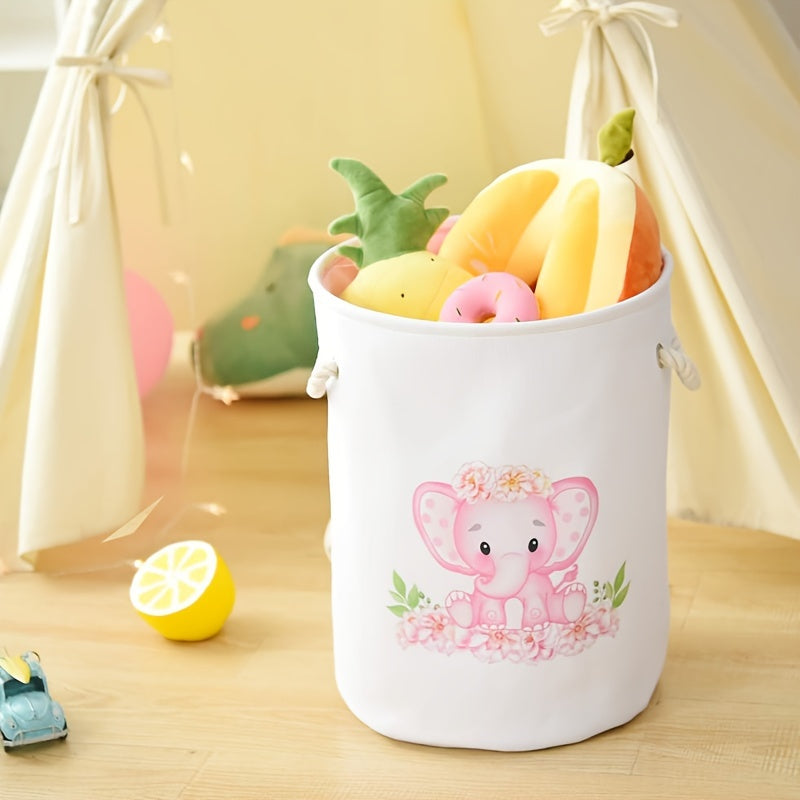 Pink Elephant Laundry Hamper and Storage Bins Foldable Textile Nursery Playroom