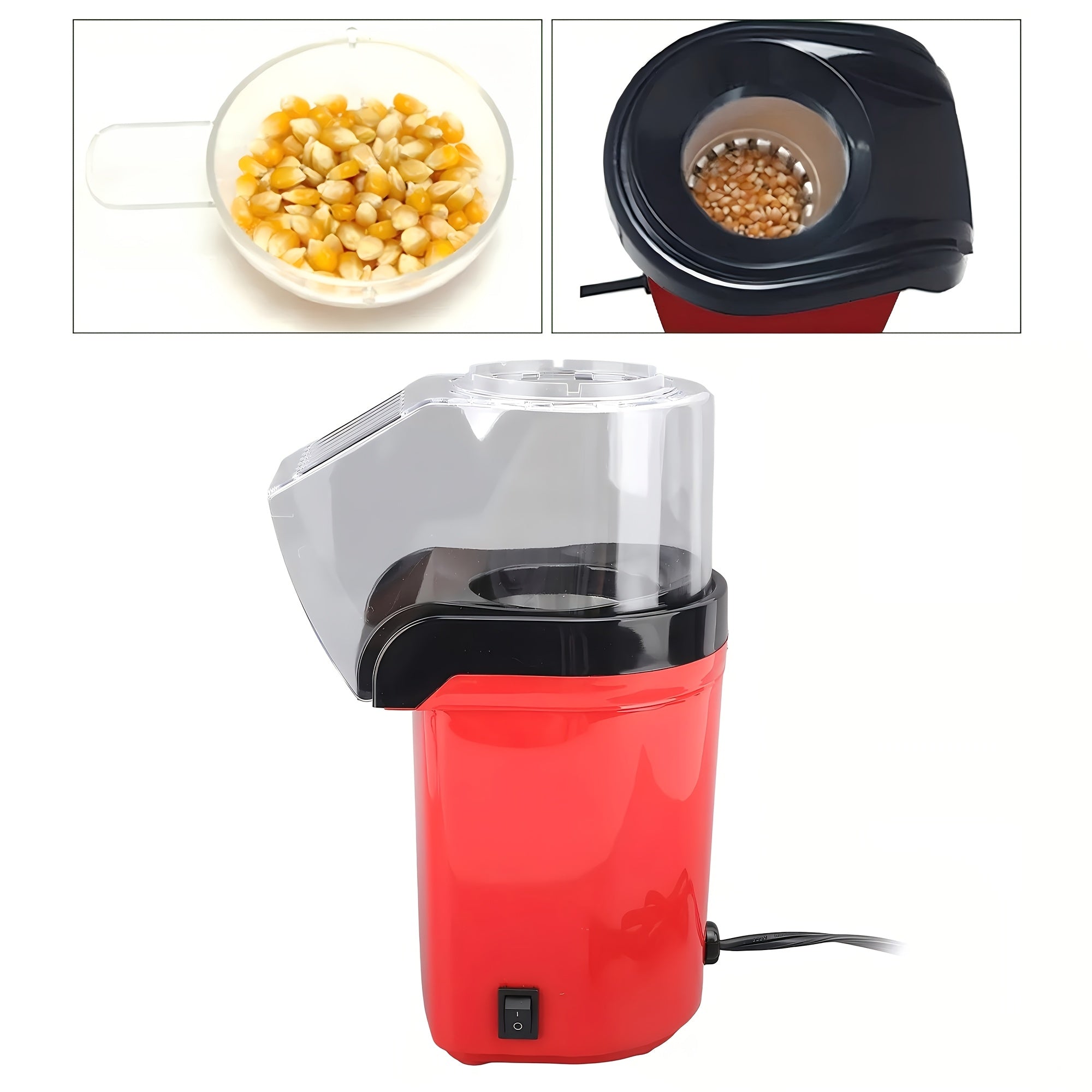 1200W Electric Popcorn Maker Oil-Less Red Black for Home Movie Nights Parties