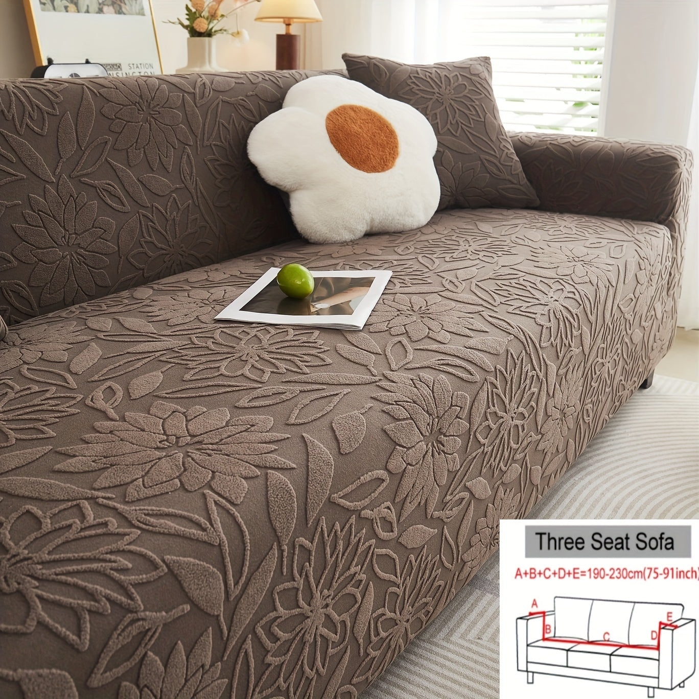 Camellia Jacquard Sofa Cover with Elastic Band and Matching Pillowcase Fits All Sizes Machine Washable