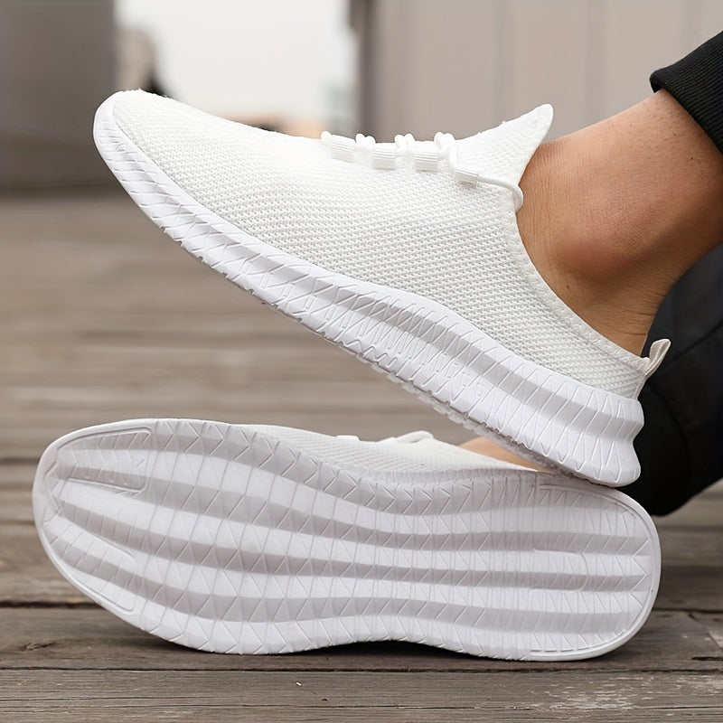 Zapatillas deportivas casuales para hombre, malla transpirable, de caña baja, con cordones, blancas