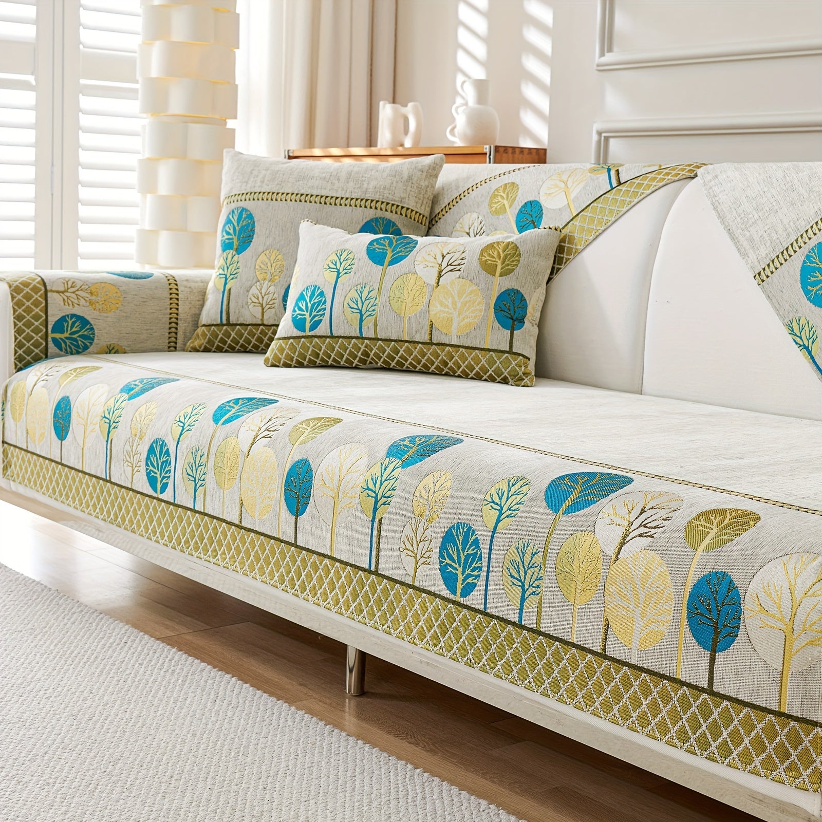 Boho Style Sofa Cushion with Moon and Tree Design Chenille All-Season Pet-Friendly Soft Modern